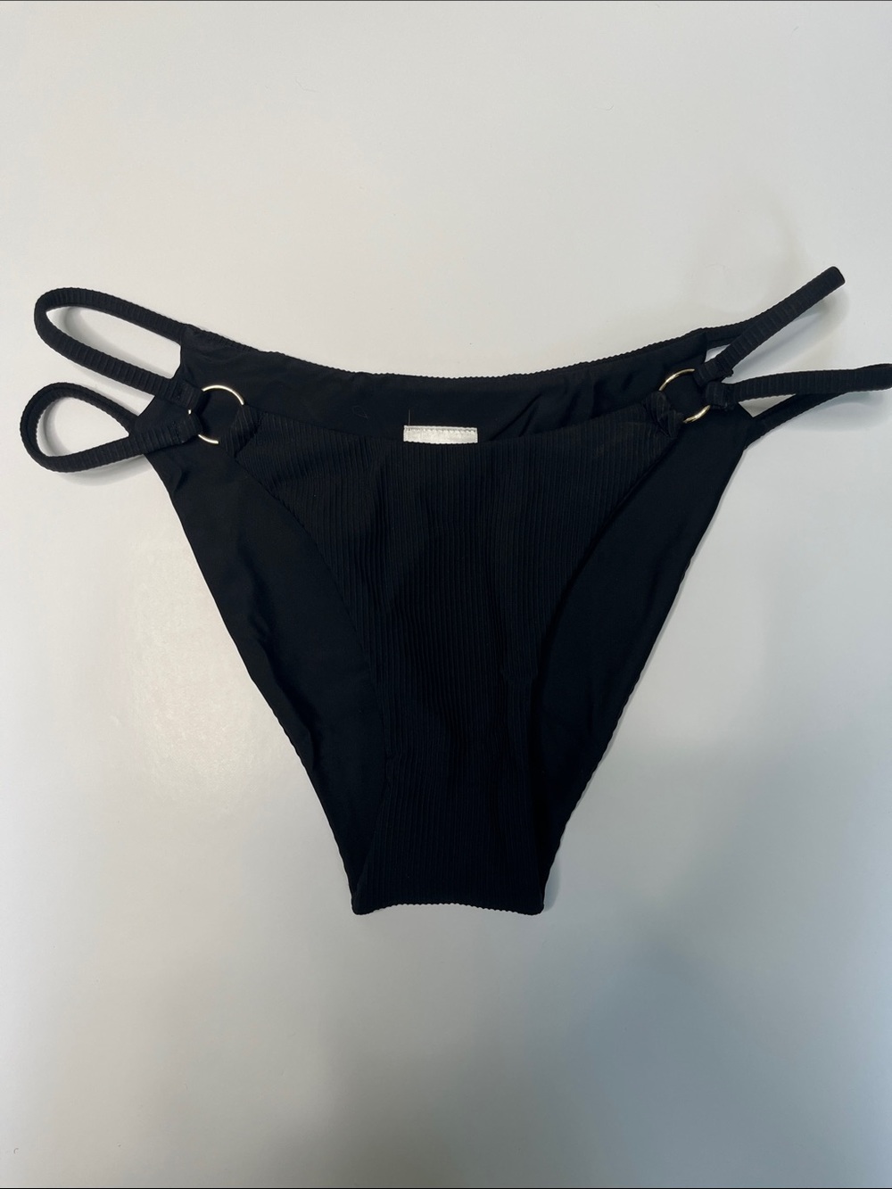 Hoaka Swimwear Black Double-Strap Bikini Bottom with Gold Ring Details